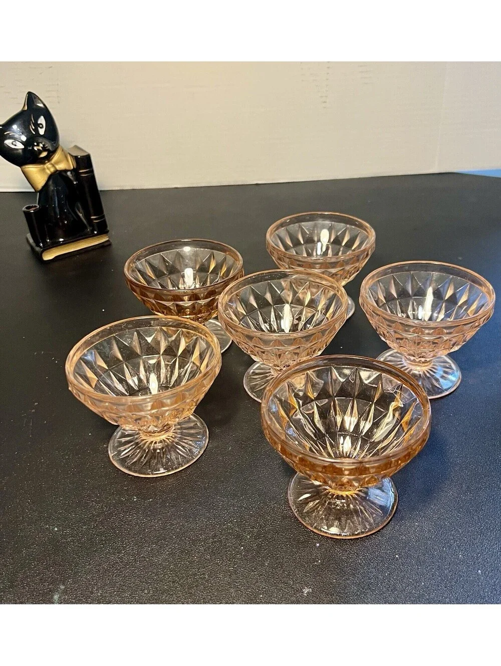 Jeannette 1940s 6 Sherbet Cups Windsor Diamond Pink Depression Glass, 3.5x3”